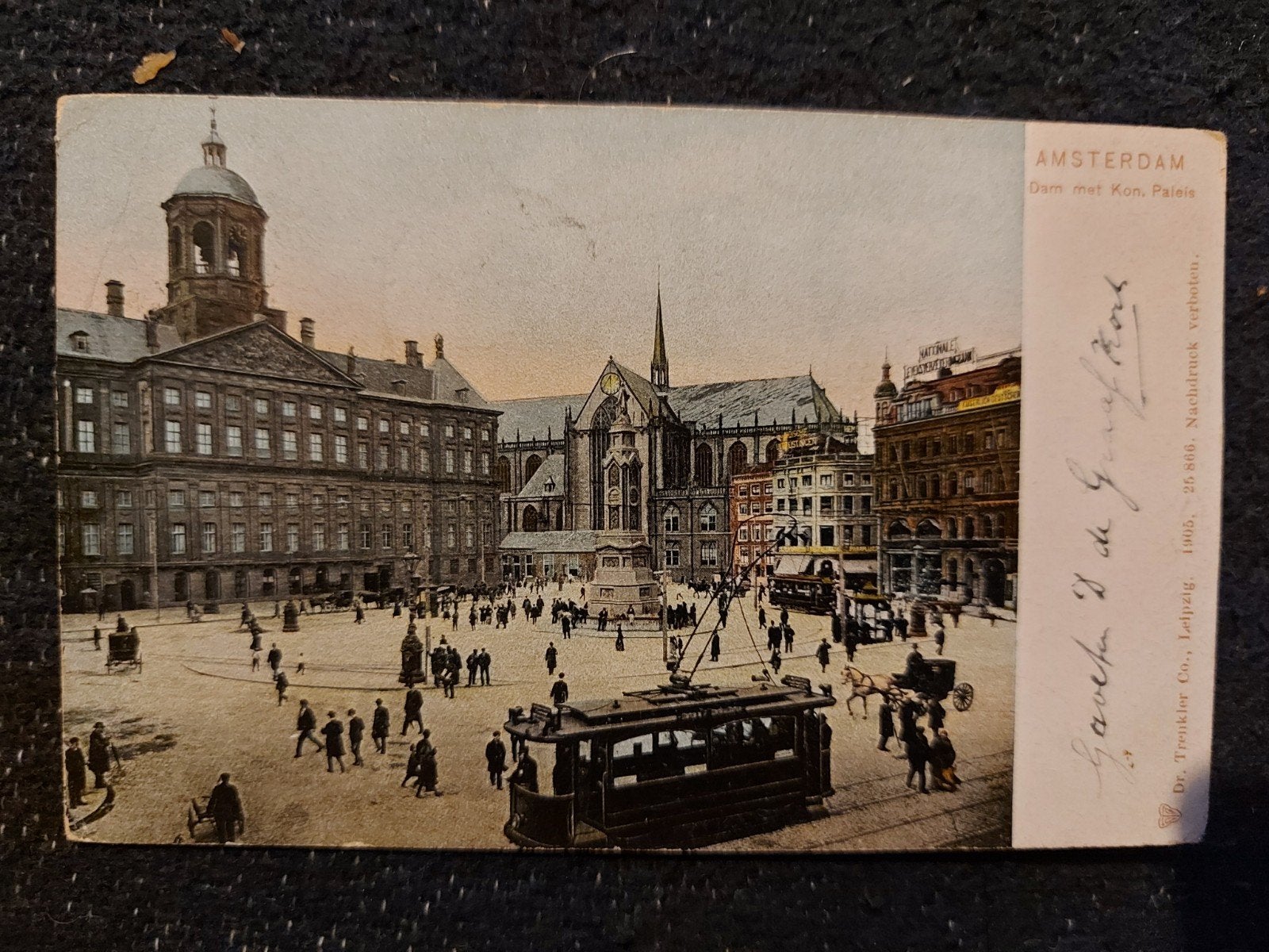 Oude ansichtkaart Amsterdam Dam met Koninklijk Paleis, Ophalen of Verzenden