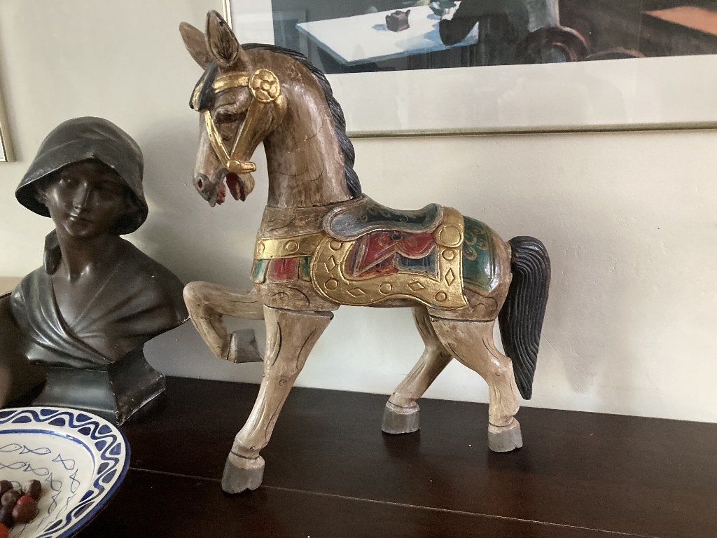 Vintage aandoenlijk prachtig houten paard, Ophalen of Verzenden, Beschilderd, Hout
