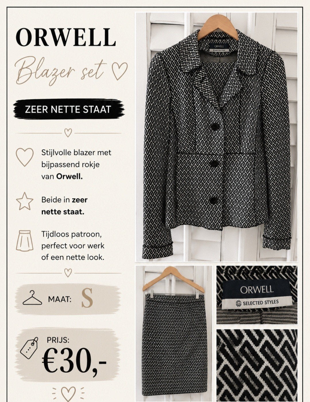 ORWELL BLAZER +ROKJE Zo goed als nieuw., Ophalen of Verzenden