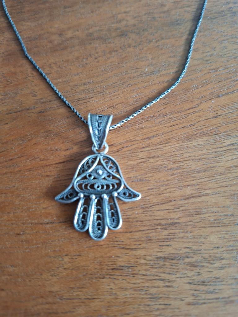Nieuw!Prachtige hanger/zilv/925 filigrain Hamsa handje, Ophalen of Verzenden, Nieuw, Zilver