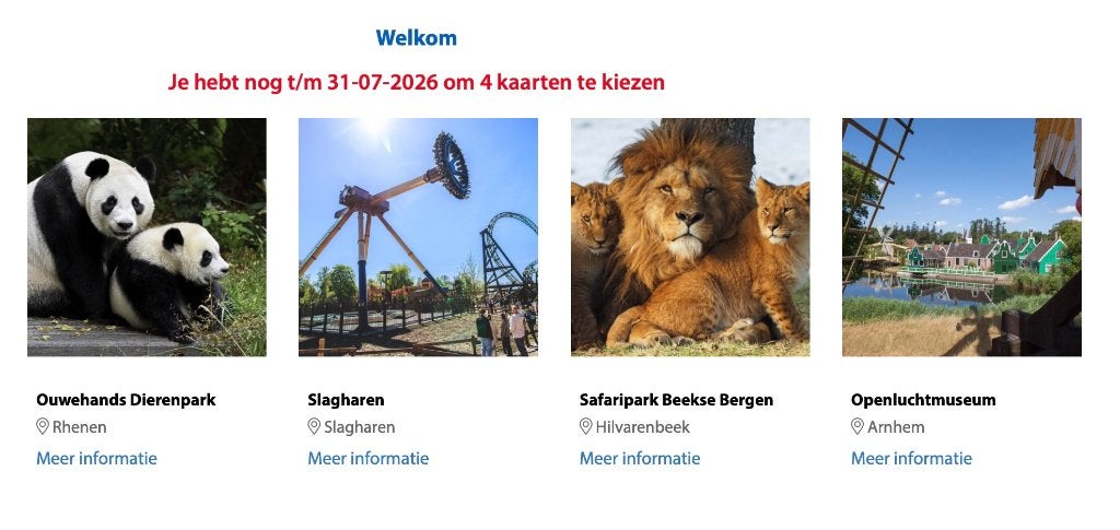 Uitstapje naar Keuze ( 4 kaarten), Tickets en Kaartjes, Drie personen of meer, Overige soorten, Pretpark