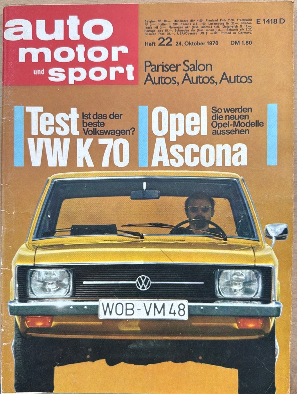 Auto motor und sport 1970 22: VW/Opel/Jensen/Abarth, Ophalen of Verzenden, Gelezen
