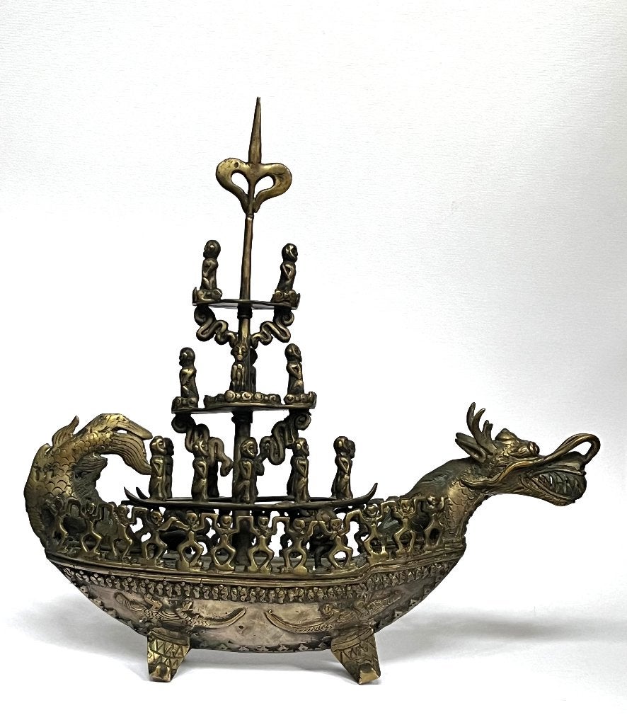 Dayak Ritual Soul Boat Incense burner wierookbrander, Antiek en Kunst, Ophalen of Verzenden, Brons