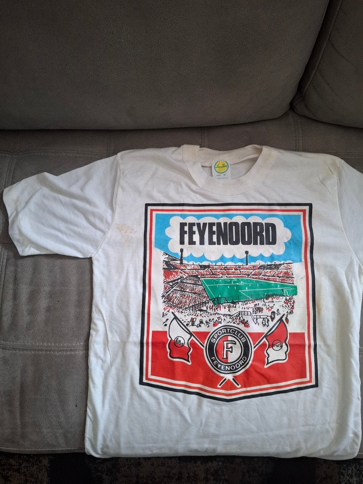 Vintage Feyenoord T-shirt - Maat M - Wit, Ophalen of Verzenden