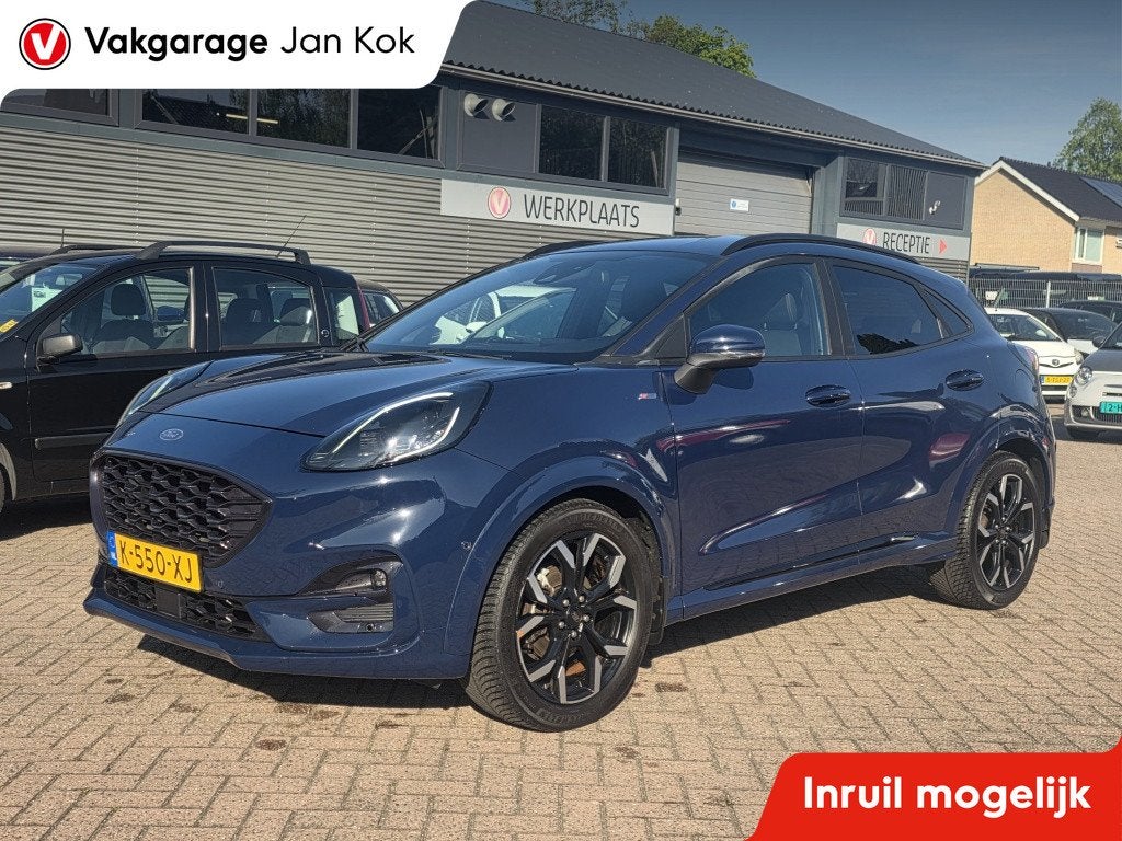Ford Puma 1.0 EB Hyb ST-Line X, 155pk stoel verw, dodehoek d, Voorwielaandrijving, Blauw, 23 km/l, Origineel Nederlands