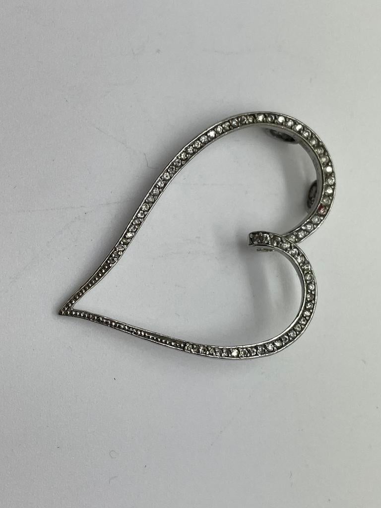 D320 Prachtige zilveren hanger open hart met strass, Ophalen of Verzenden, X, Hart, Zilver