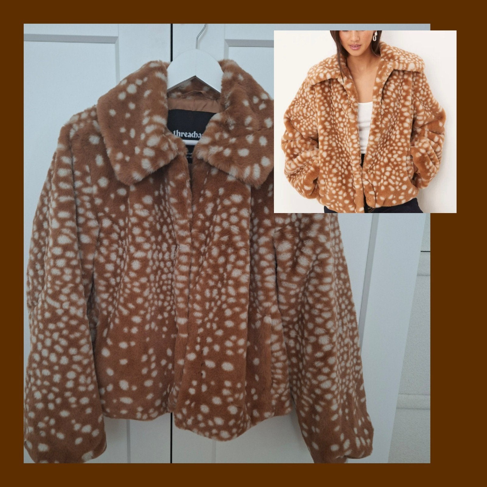 Asos faux fur bont bambi herten print jasje maat M, Maat 38/40 (M), Bruin, Nieuw, Ophalen of Verzenden