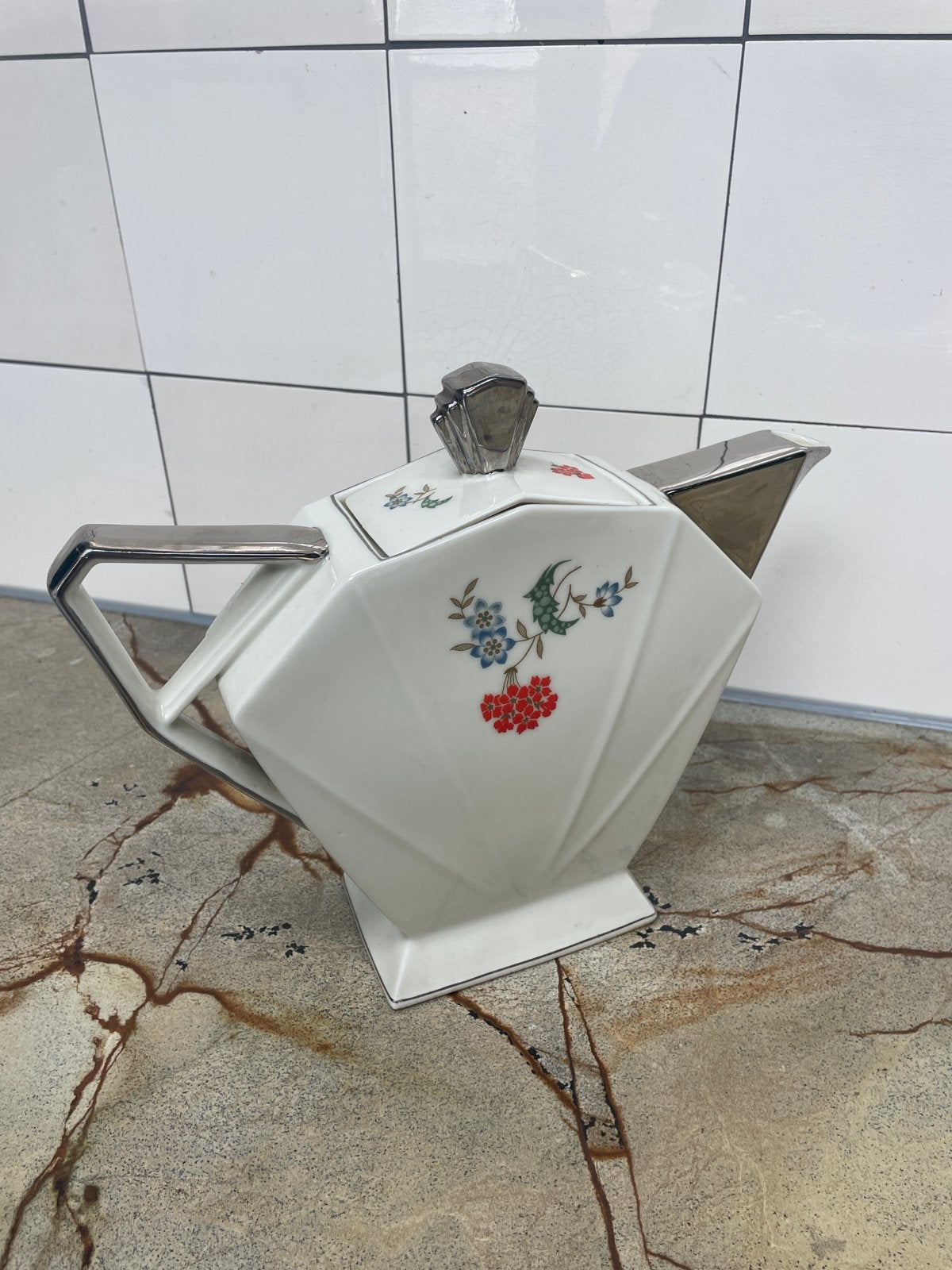 Zeldzame antieke Art Deco theepot Victoria Czechoslovakia, Ophalen of Verzenden