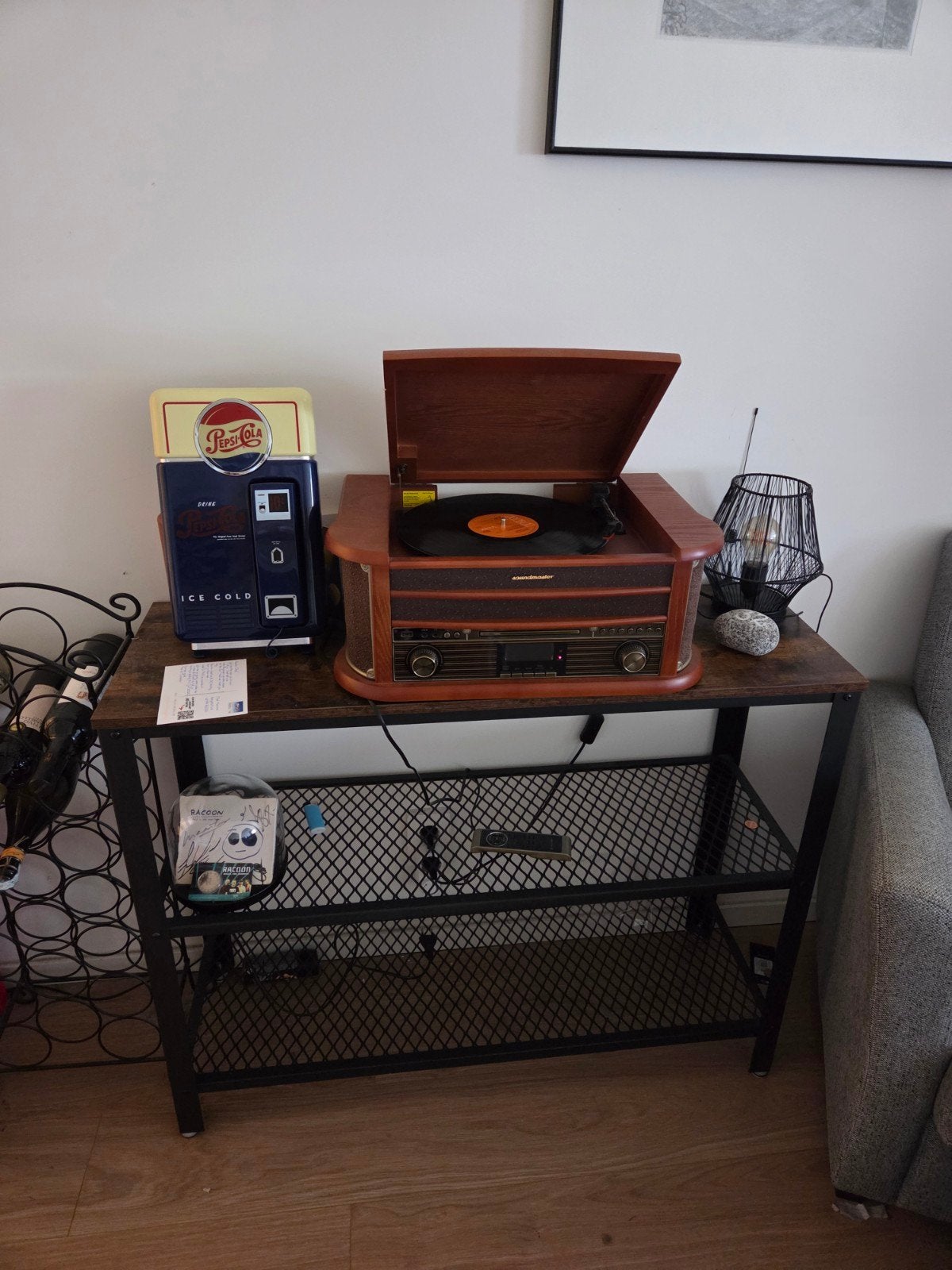 Industriële sidetable / wandtafel met opbergrekken, Ophalen, Gebruikt, 100 tot 150 cm, 25 tot 50 cm