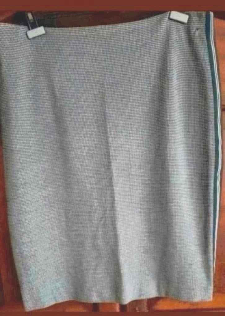Zwartwit tricot Anna rokje pied de poule ruitje 46, Zwart, Maat 46/48 (XL) of groter, Nieuw, Onder de knie