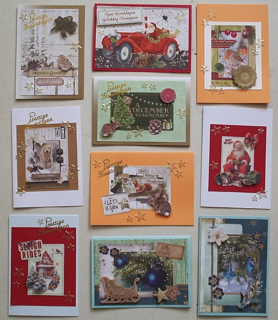 Set van 10x zelfgemaakte kerstkaarten (set c), Hobby en Vrije tijd, Verzenden, Nieuw, Kerst