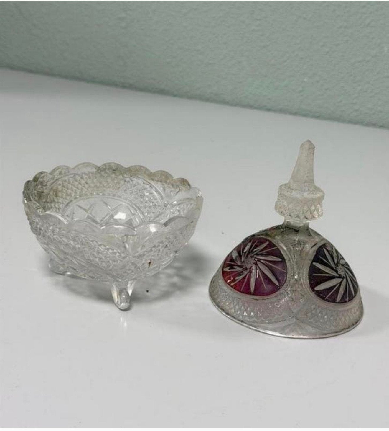Antieke glazen bonbonnière op pootjes Duitsland ca. 1900, Ophalen of Verzenden