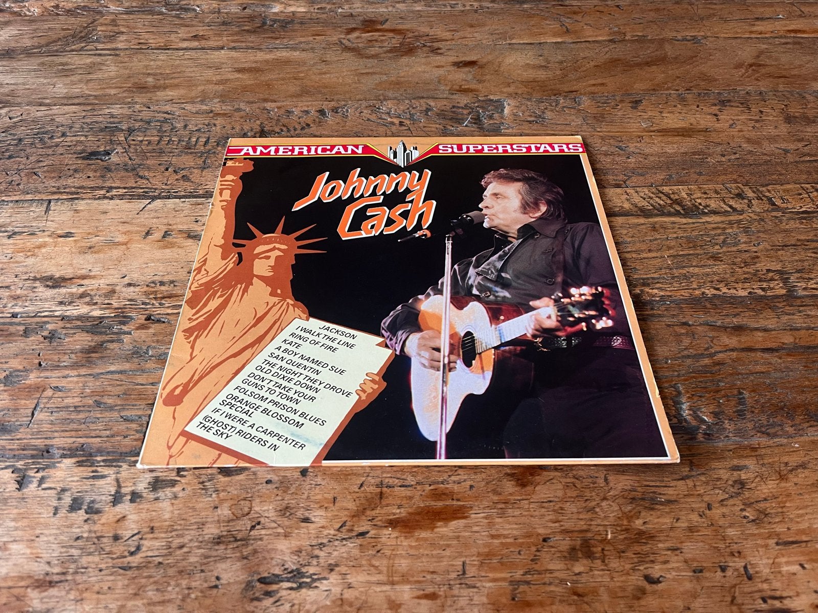 Johnny Cash - American Superstars LP (1982), Ophalen of Verzenden, Gebruikt, Country
