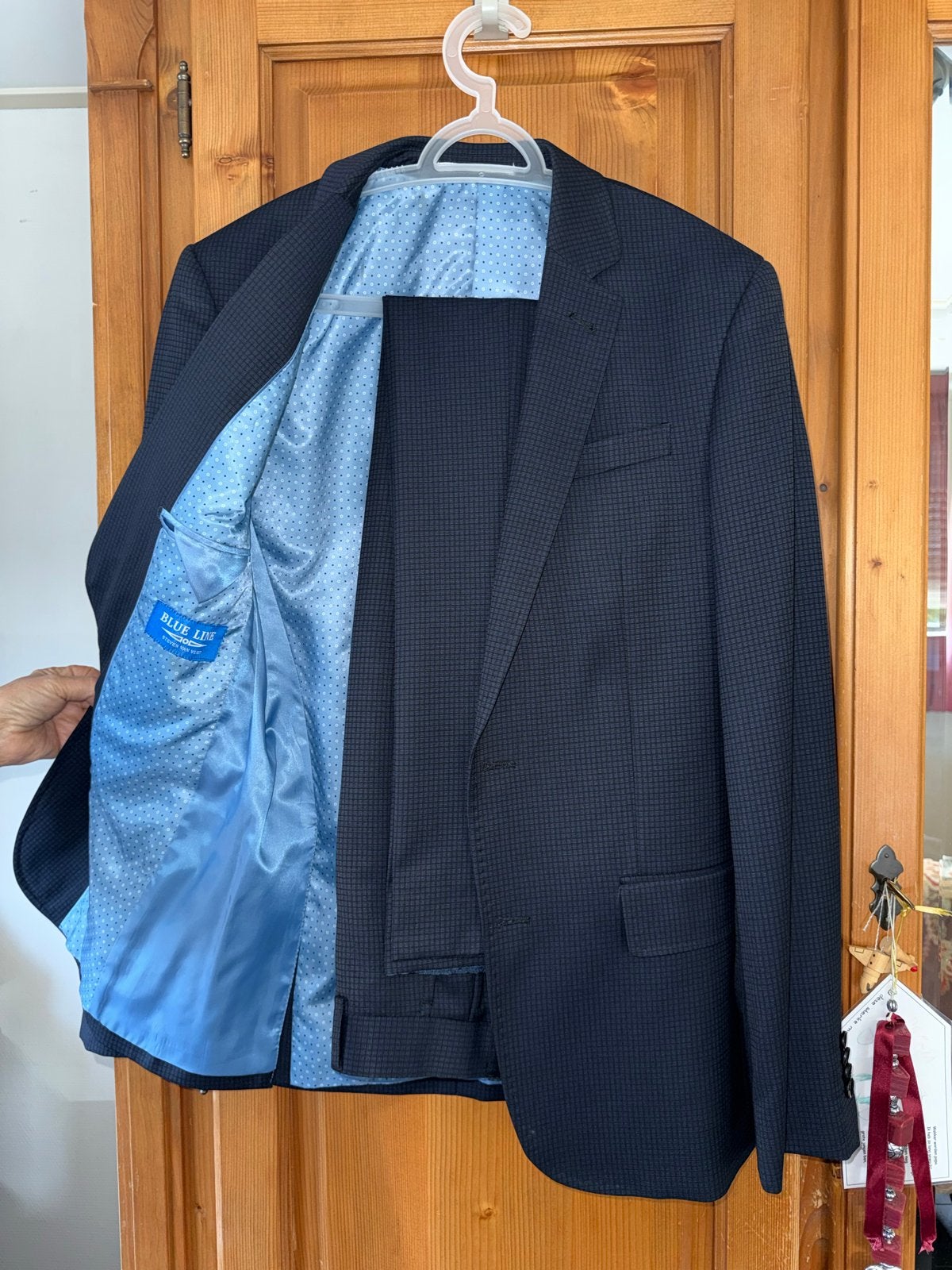 Herenpak - Blauw met subtiel ruitpatroon, Ophalen of Verzenden, Zo goed als nieuw, Overige maten, Blauw