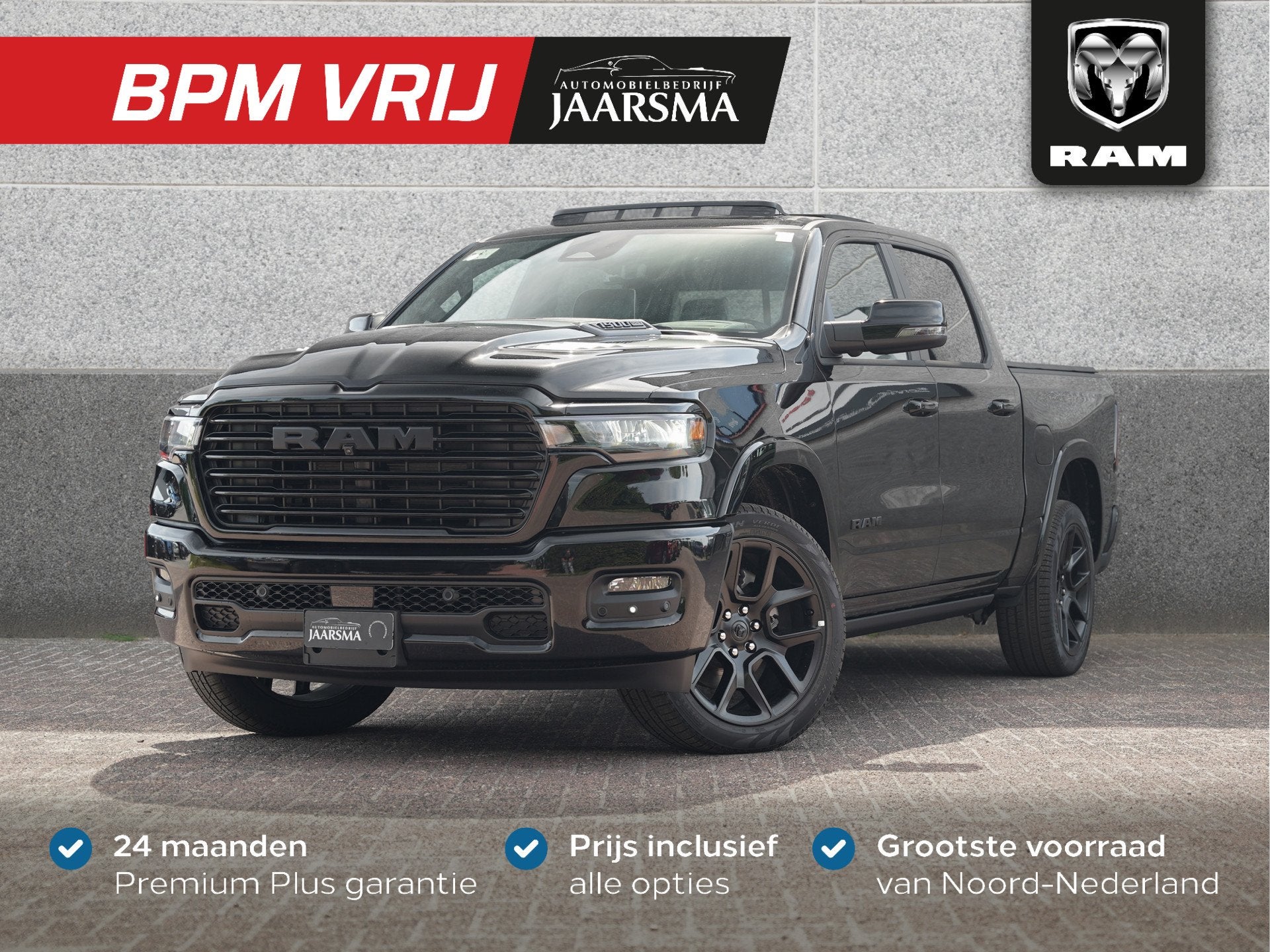 Dodge Ram 1500 Laramie Night SST Hurricane 426pk |BPM vrij!, Auto's, Automaat, 2993 cc, Zwart, Leder
