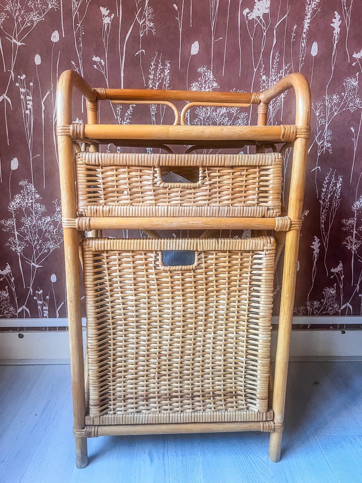 Vintage rotan kastje, Ophalen, 50 tot 100 cm, Zo goed als nieuw, 3 of 4 laden