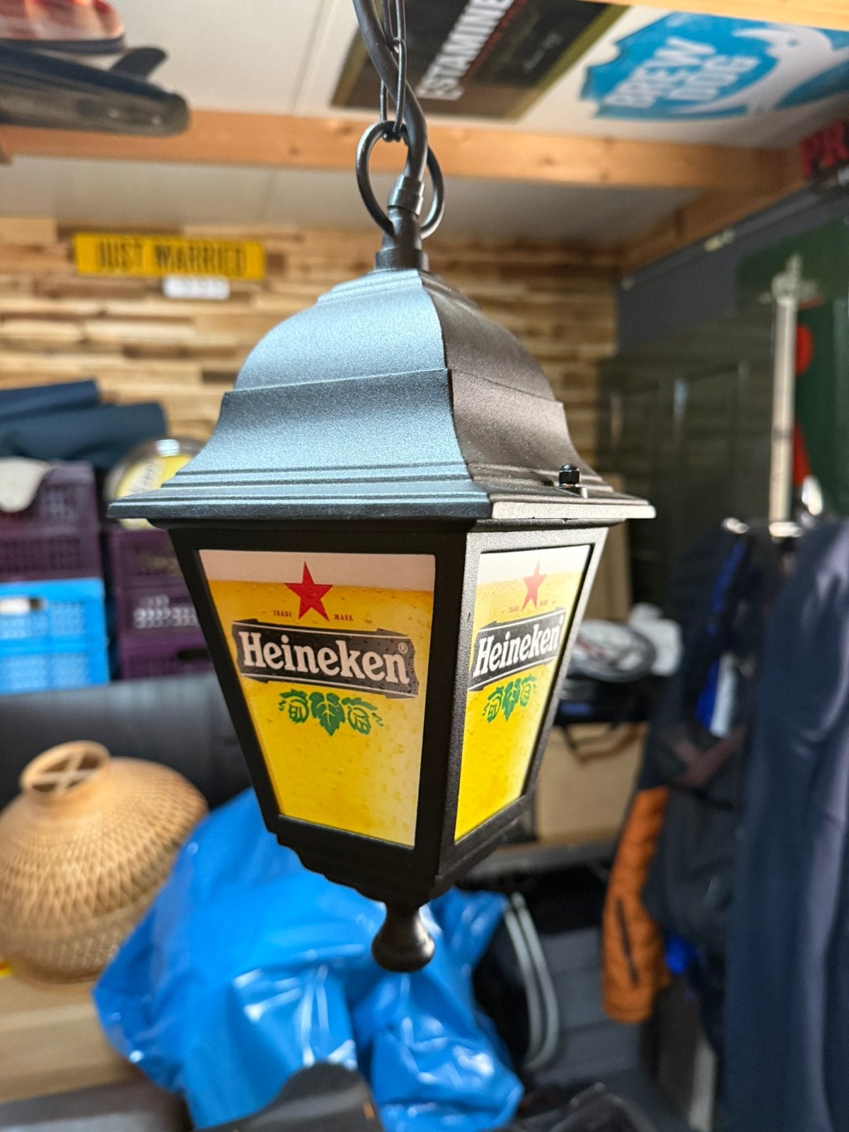 Heineken hanglamp lantaarn, Ophalen of Verzenden, Zo goed als nieuw, Glas of Glazen, Heineken