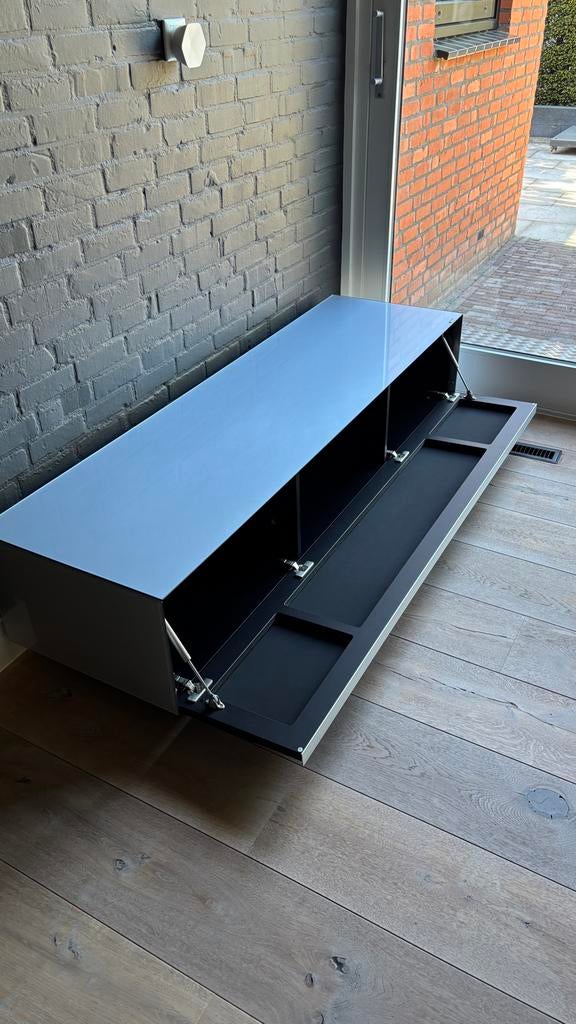Spectral design tv meubel zilvergrijs met glasplaat, Ophalen, Modern design, Gebruikt, 150 tot 200 cm