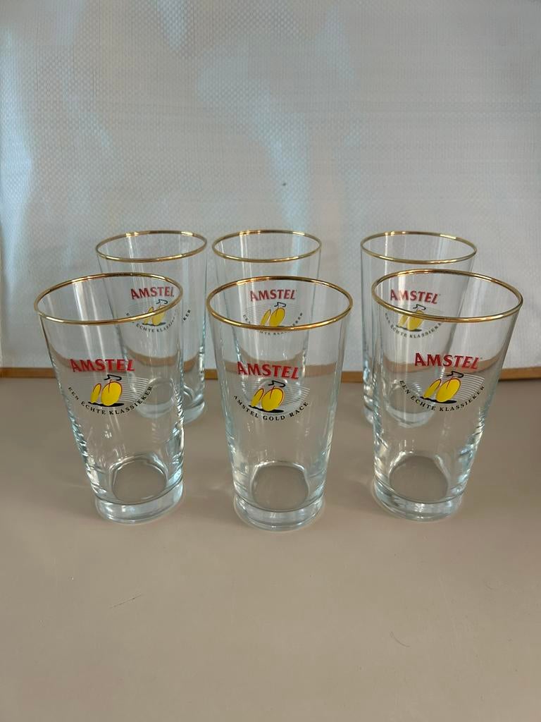 Set van 6 Amstel Gold Race bierglazen, Ophalen of Verzenden, Zo goed als nieuw, Glas of Glazen, Amstel
