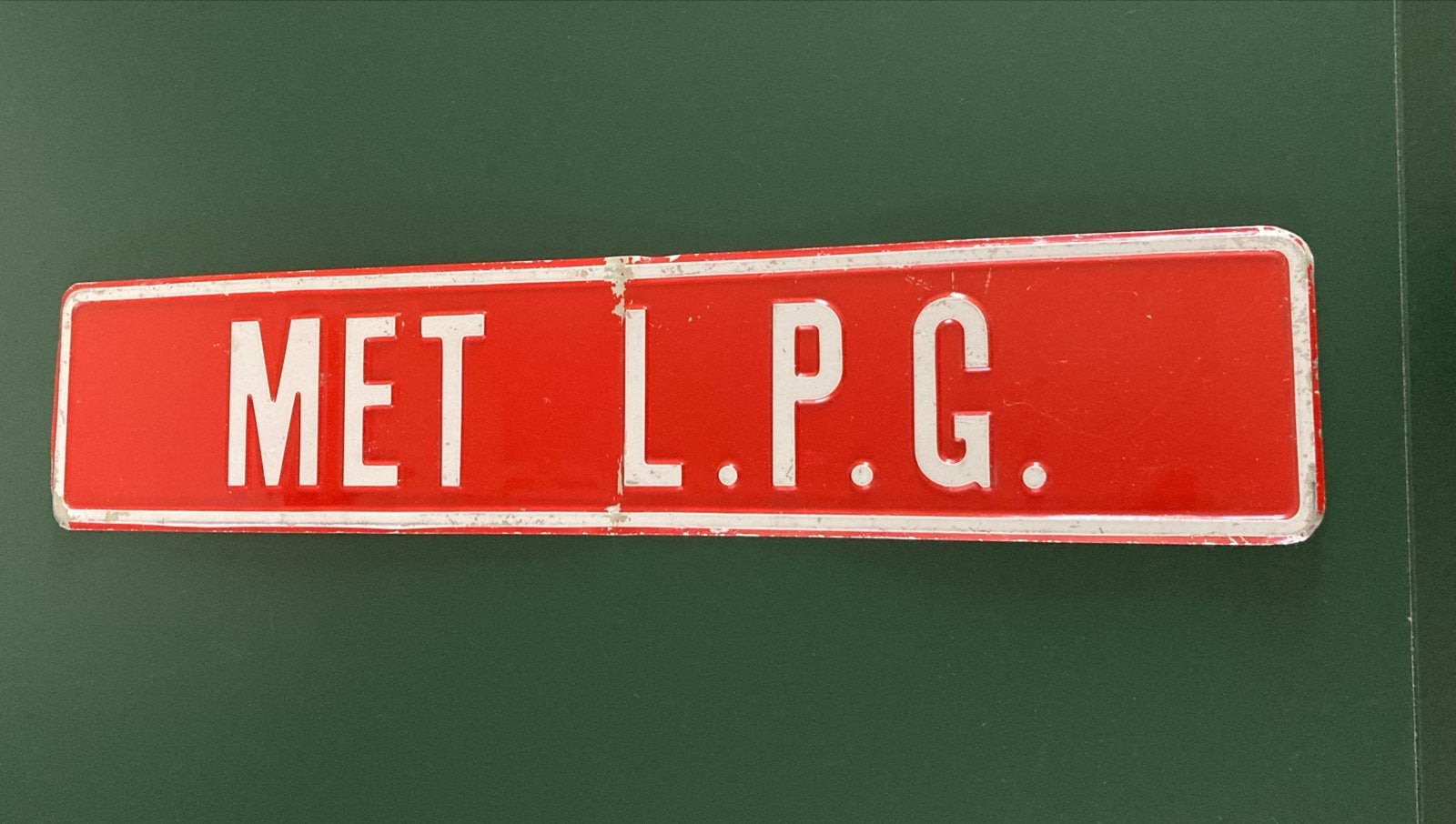 Oud LPG-plaatje auto - Vintage 'MET L.P.G.' bord, Ophalen, Gebruikt, Auto's