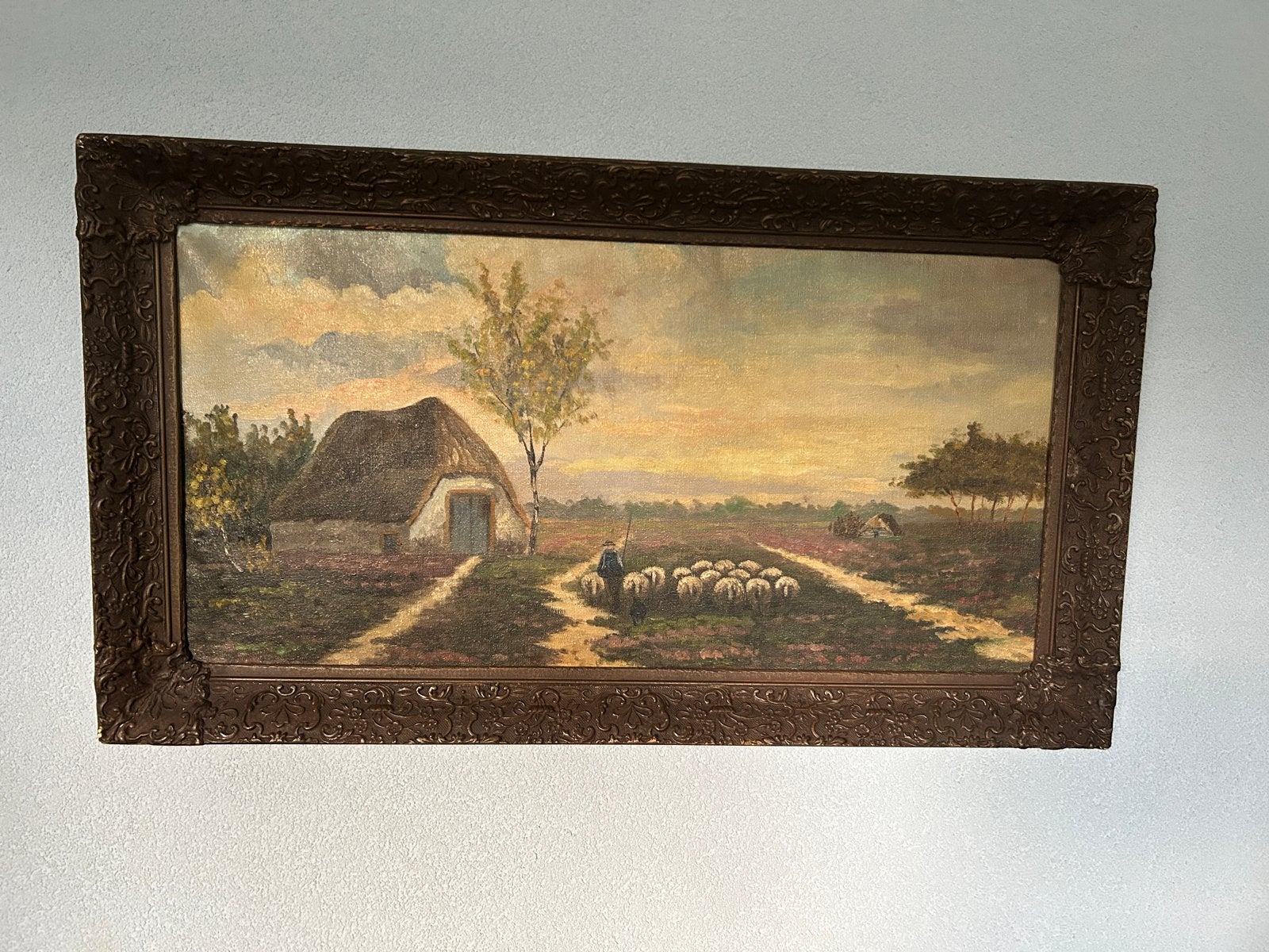 Oud Hollands Landschap Schilderij met Schaapherder, Antiek en Kunst, Ophalen, Doek, Oud hollands, Landschap