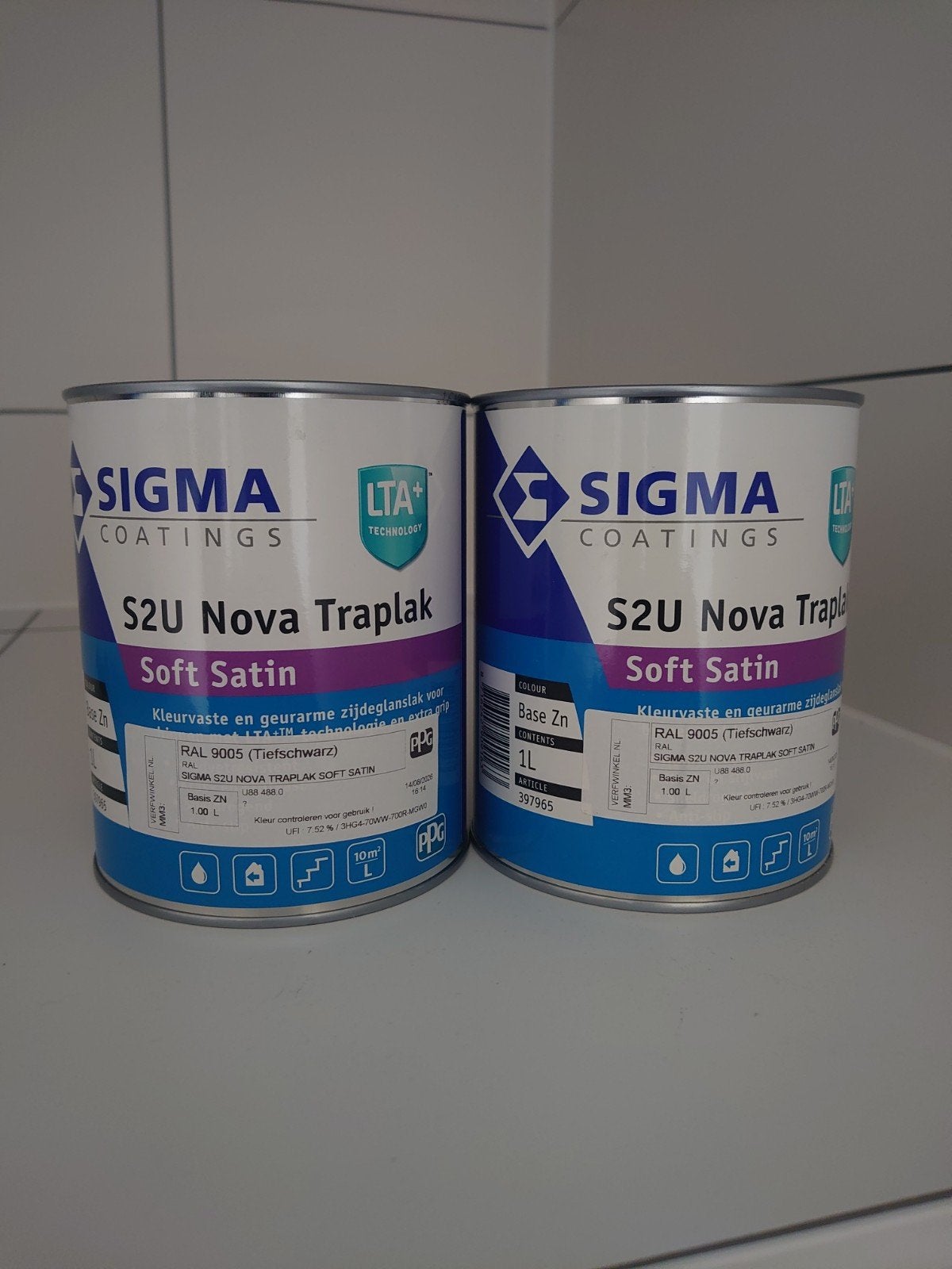 2 xSigma S2U Nova Traplak Soft Satin RAL 9005 (Tiefschwarz), Doe-het-zelf en Verbouw, Verf, Beits en Lak, Zwart, Nieuw, Ophalen of Verzenden