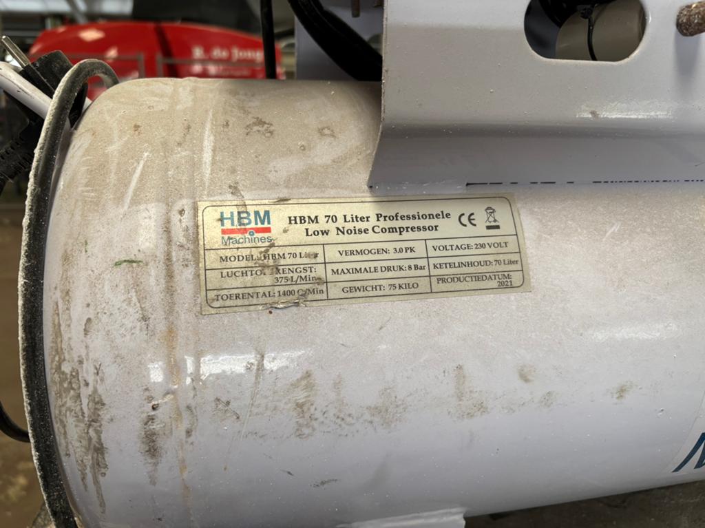 HBM stille compressor 70 liter, 6 tot 10 bar, Ophalen of Verzenden, Zo goed als nieuw, Minder dan 200 liter/min