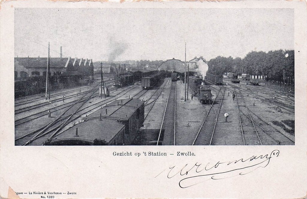 Zwolle - Gezicht op spoor - met treinen en locomotieven, Ophalen of Verzenden, Voor 1920, Gelopen, Overijssel
