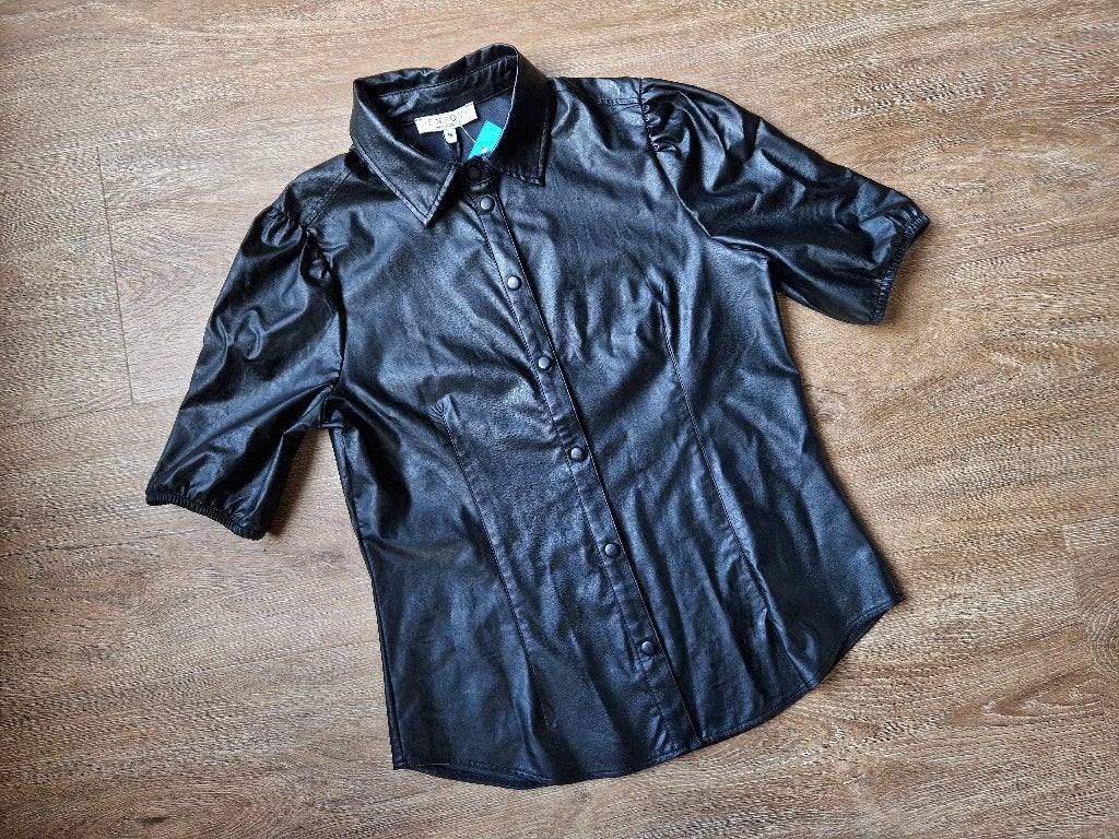 Zwarte blouse in leerlook van Enjoy NIEUW Maat M, Kleding | Dames, Blouses en Tunieken, Maat 38/40 (M), Zwart, Enjoy, Nieuw