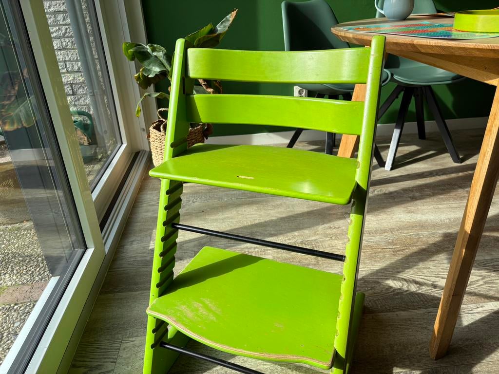 Originele Stokke Tripp Trapp Groen – Incl. Baby Set (Beugel), Ophalen, Gebruikt, Meegroeistoel, Aanschuifbaar