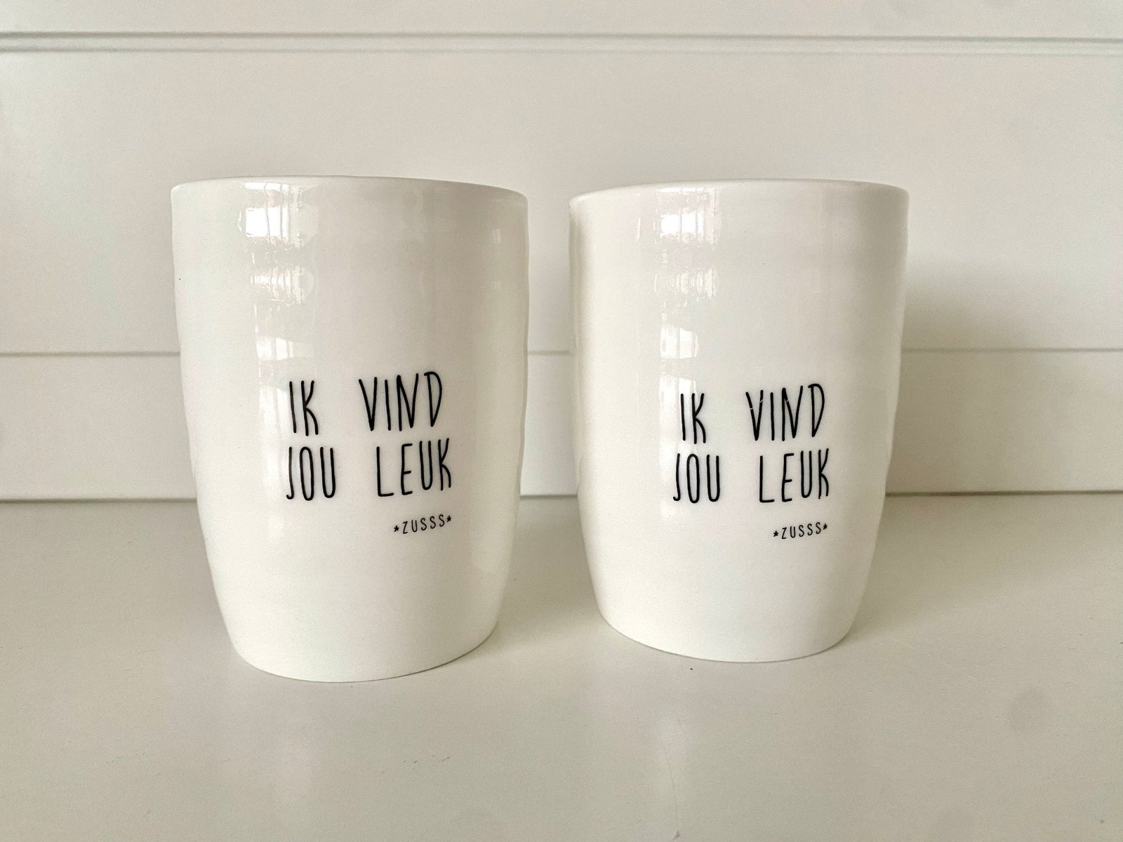 Zusss mokken 'Ik vind jou leuk' - Set van 2, Overige typen, Ophalen of Verzenden, Zo goed als nieuw, Steen/keramiek