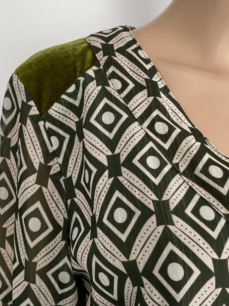K01 Aaiko maat M=38/40 blouse/top donker-groen/beige, Kleding | Dames, Maat 38/40 (M), Aaiko, Ophalen of Verzenden, Zo goed als nieuw