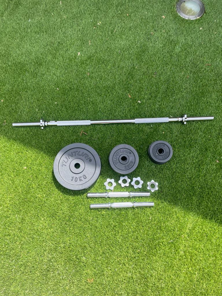 Tunturi Halterset met Halterschijven en Stangen, Sport en Fitness, Fitnessmaterialen, Nieuw, M, Ophalen of Verzenden, M