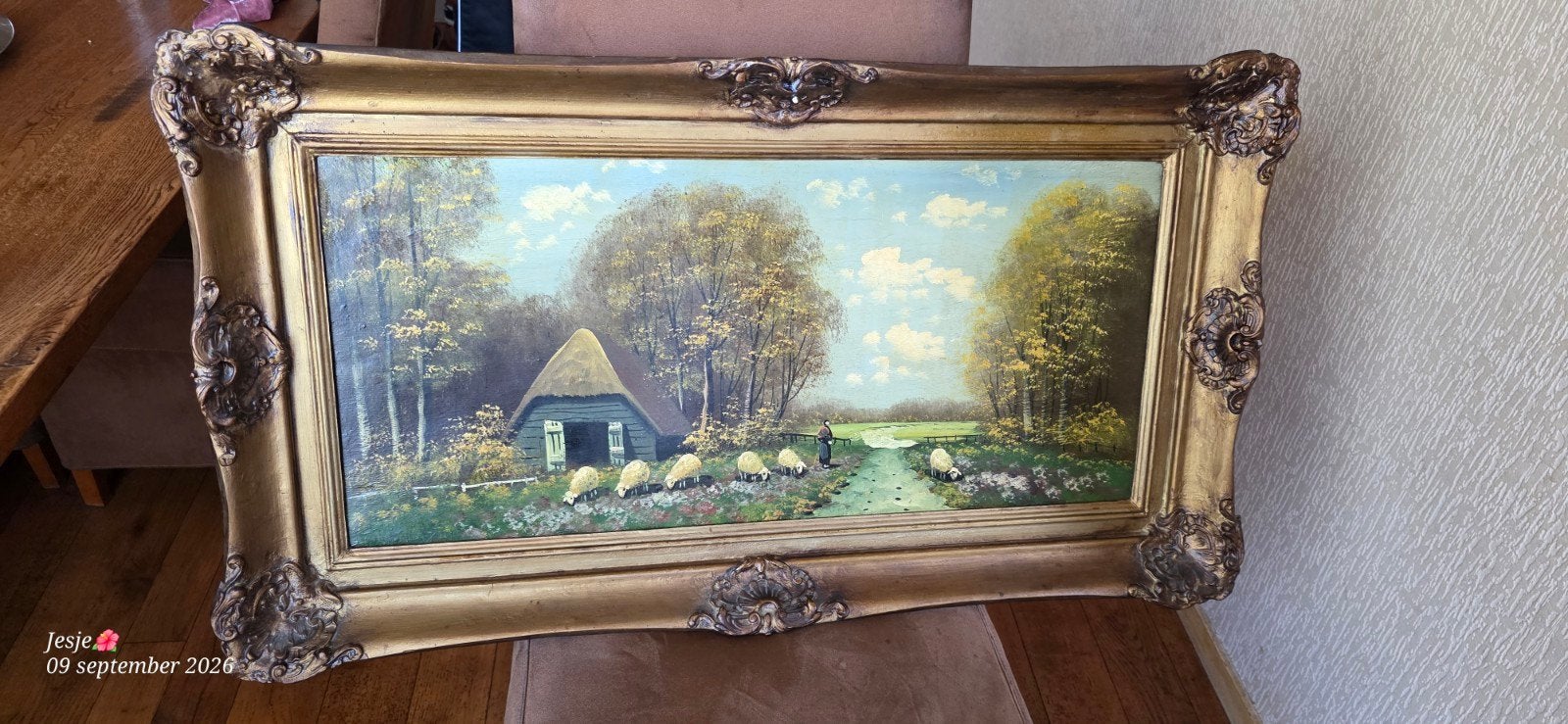 Antiek schilderij op paneel met barok lijst - Haarlem, Antiek en Kunst, Ophalen, Paneel, Bijzondere lijst, Landschap