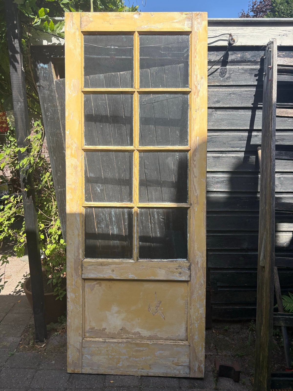 Jaren ‘30 houten deur met glas, Doe-het-zelf en Verbouw, Deuren en Horren, Gebruikt, 80 tot 100 cm, Binnendeur, Ophalen of Verzenden