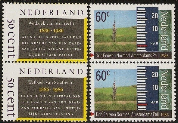 Nederland 1345-1346 paren v wetboek, landmeter., Verzenden, Postfris