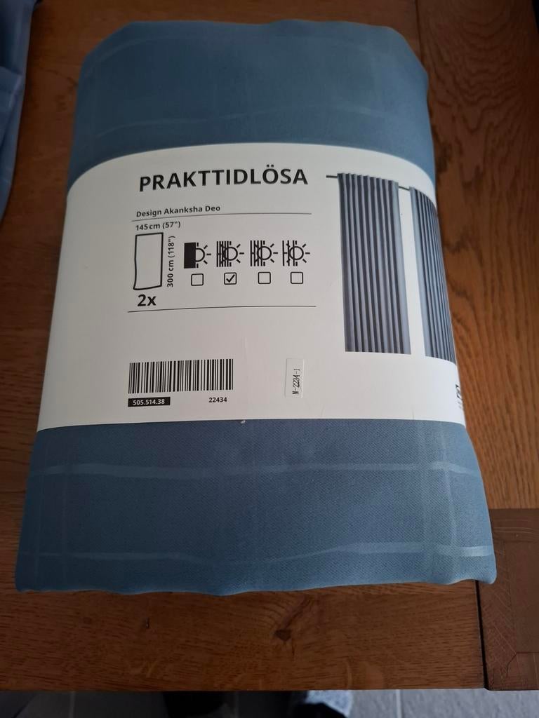 IKEA PRAKTTIDLÖSA Gordijnen, 2 stuks, 145x300 cm, Blauw, Ophalen, 100 tot 150 cm, Modern, Scandinavisch, Nieuw