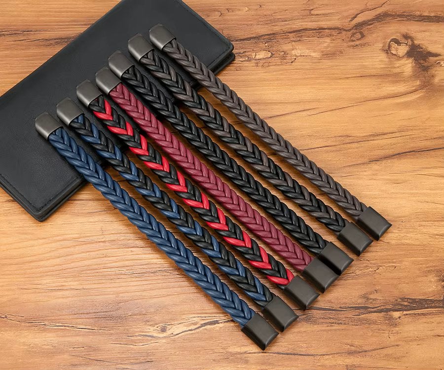 Gevlochten Leren Heren Armband Met Magneet Sluiting, Verzenden, Nieuw, Overige kleuren, Leer