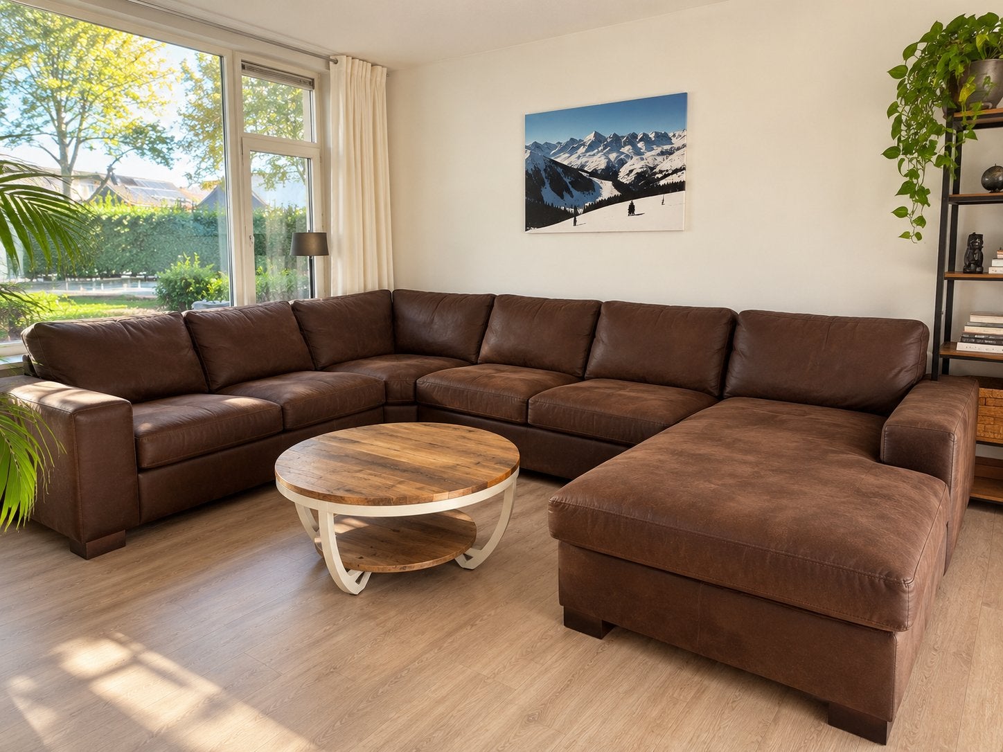 Grote, comfortabele leren hoekbank – 380 cm, Ophalen, Gebruikt, Overige materialen