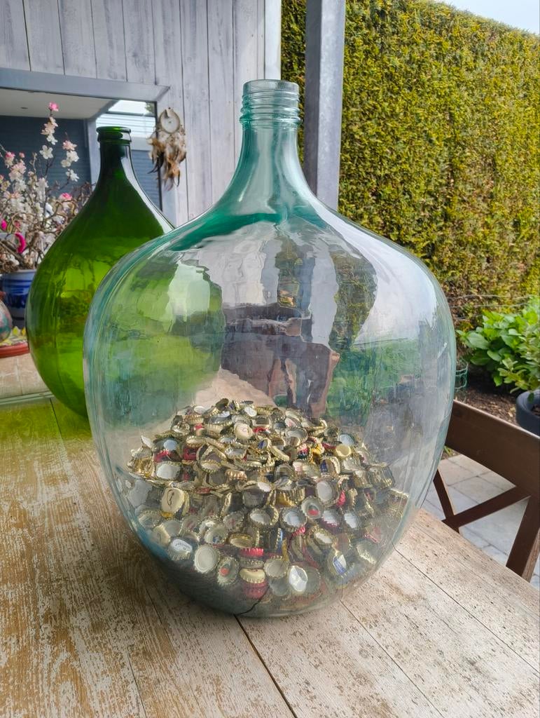 Grote glazen fles / mandfles (2 stuks), Antiek en Kunst, Ophalen