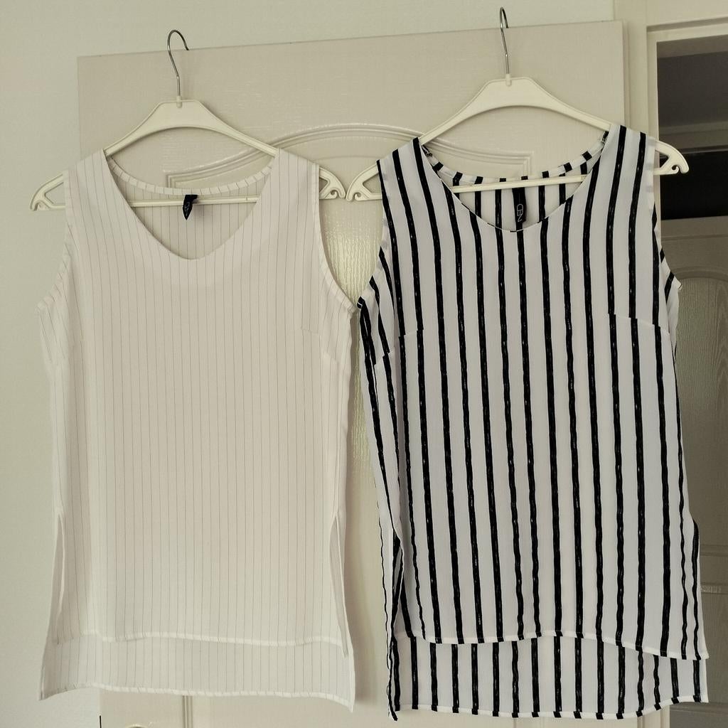 2 zomer tops NED mt s wit met beige streep en blauw wit zgan, Wit, Ophalen of Verzenden, Zo goed als nieuw, NED