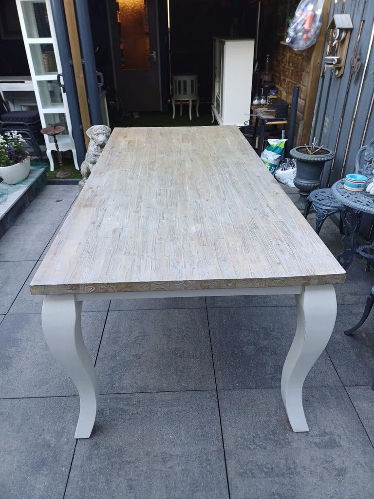 Landelijke  brocante eettafel queen ann style., Ophalen, Queen ann landelijk, 200 cm of meer, 50 tot 100 cm