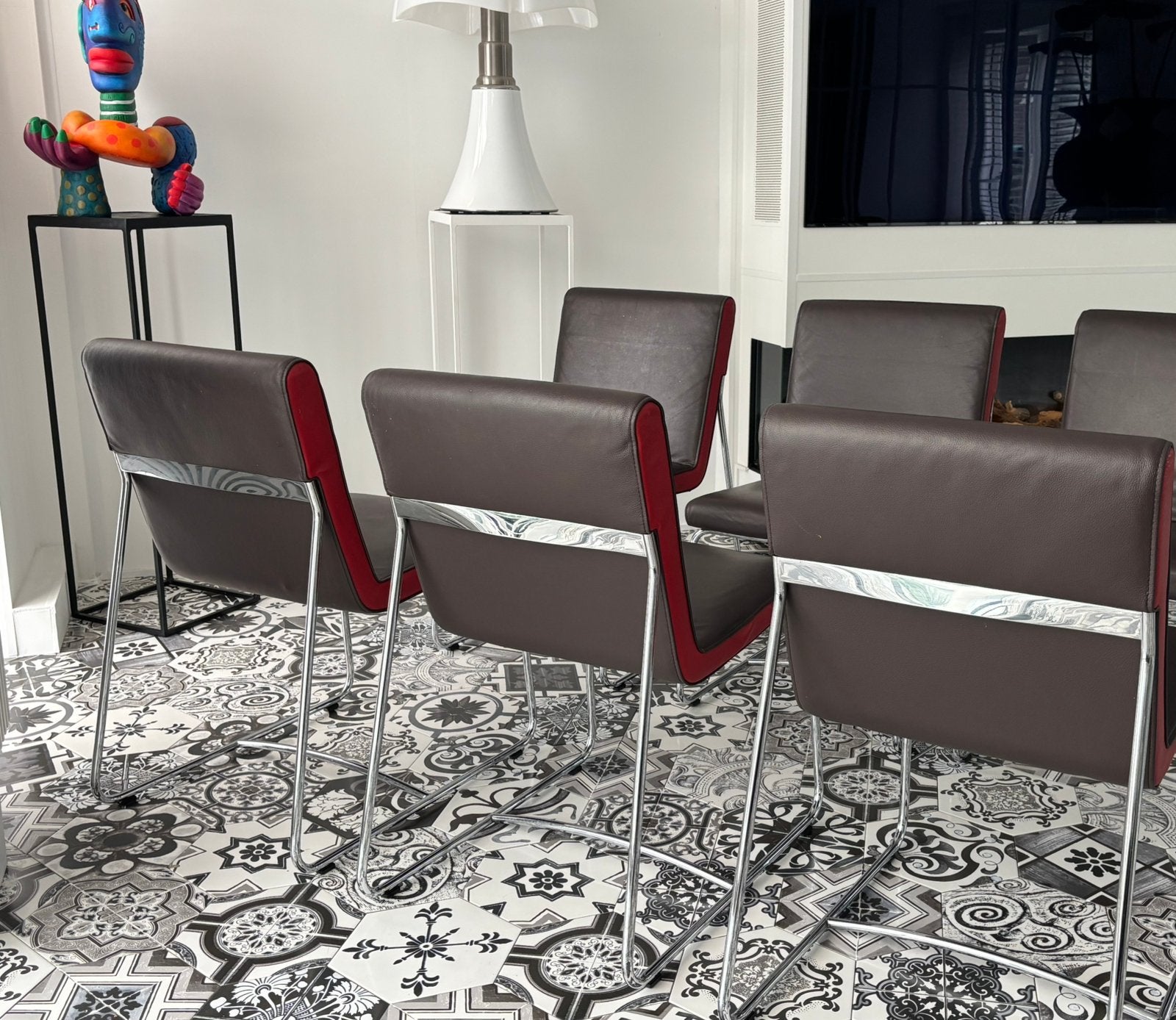 6 Leren Leolux Stoelen Design Spring, Ophalen, Bruin, Leer, Zo goed als nieuw