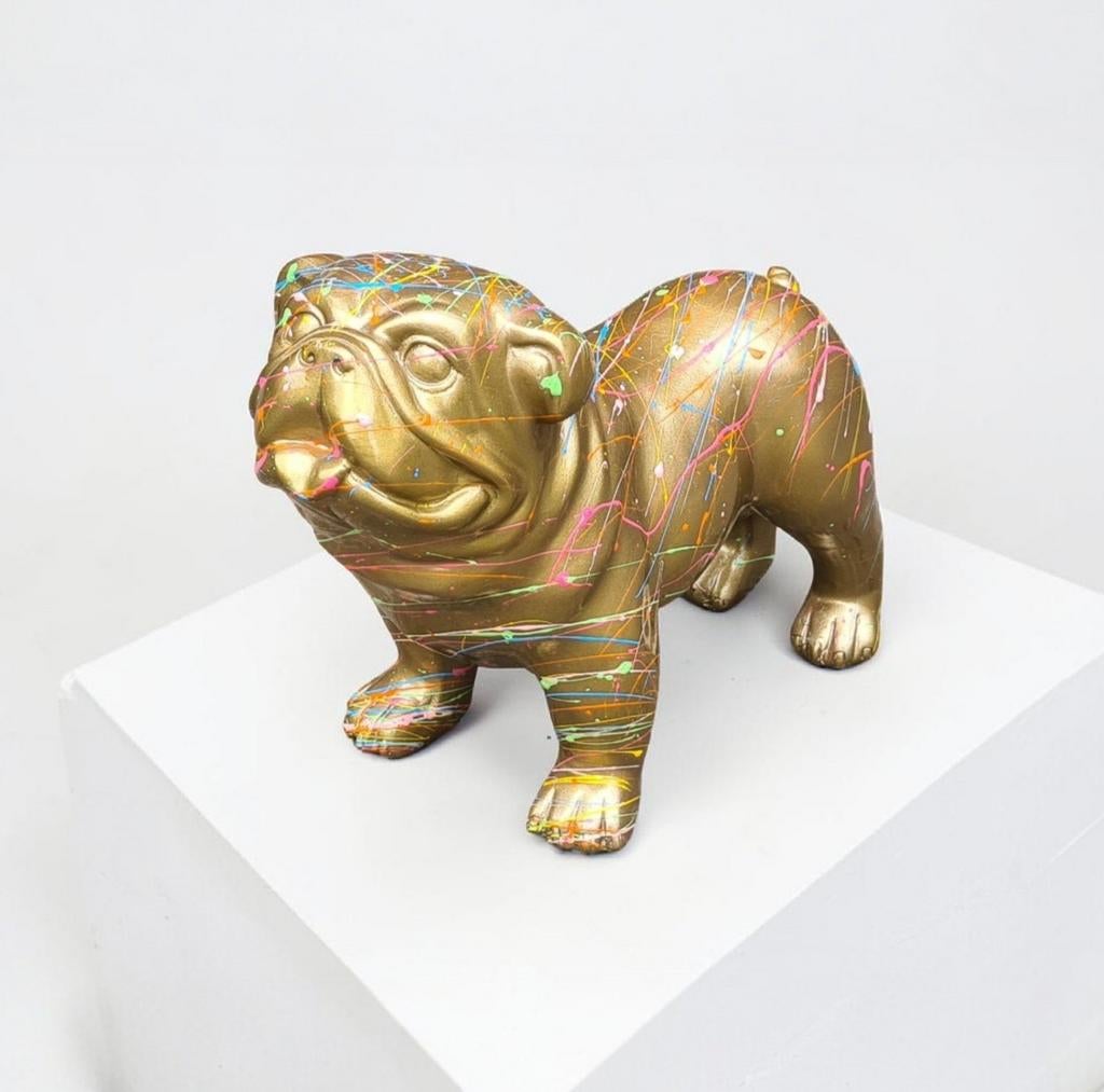 Gouden Franse & Engelse bulldog beelden uniek, Verzamelen, Ophalen, Nieuw, Dier