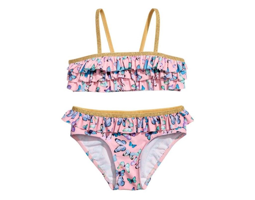 H&M Bikini Topje Broekje Lichtroze Vlinders Roze Mt 122, 128, Meisje, H&M, Sport- of Zwemkleding, Ophalen of Verzenden
