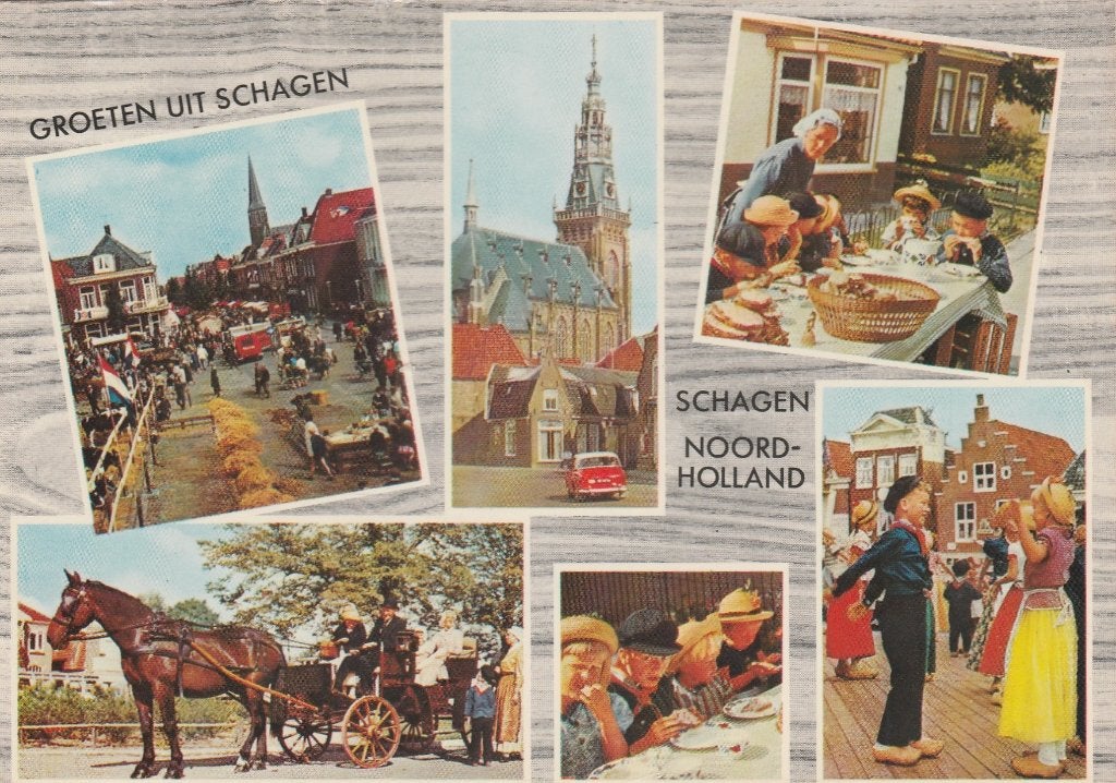 SCHAGEN Westfriese Markt Kerk Paard Volvo Groeten, Verzamelen, Verzenden, 1960 tot 1980, Gelopen, Noord-Holland