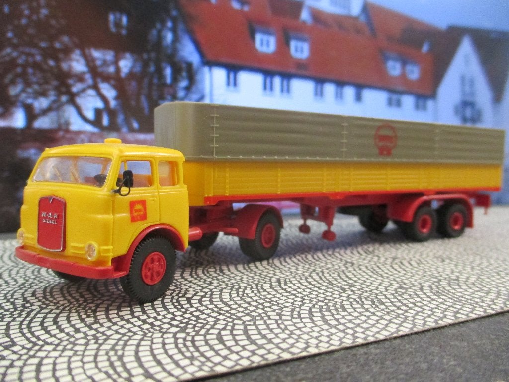 MAN 10.283 DH Pausbacke - Brekina trekker/oplegger SHELL, Ophalen of Verzenden, Gebruikt, Bus of Vrachtwagen, Brekina