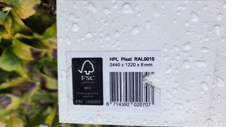 HPL Plaat (Trespa) RAL9010 6 mm - 2 reststukken, Doe-het-zelf en Verbouw, Ophalen, Nieuw, HPL, Minder dan 20 mm