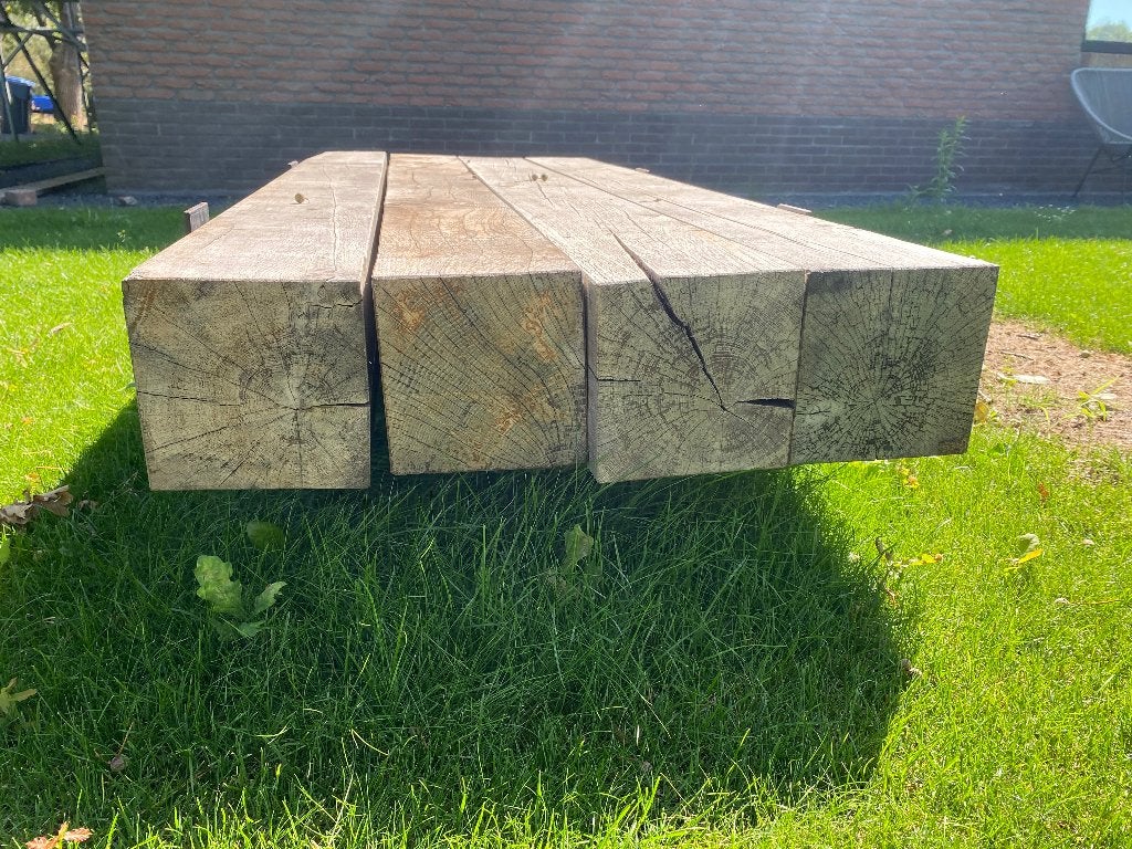 Salon tafel van eiken balken, Ophalen, Gebruikt, 50 tot 100 cm, 150 tot 200 cm