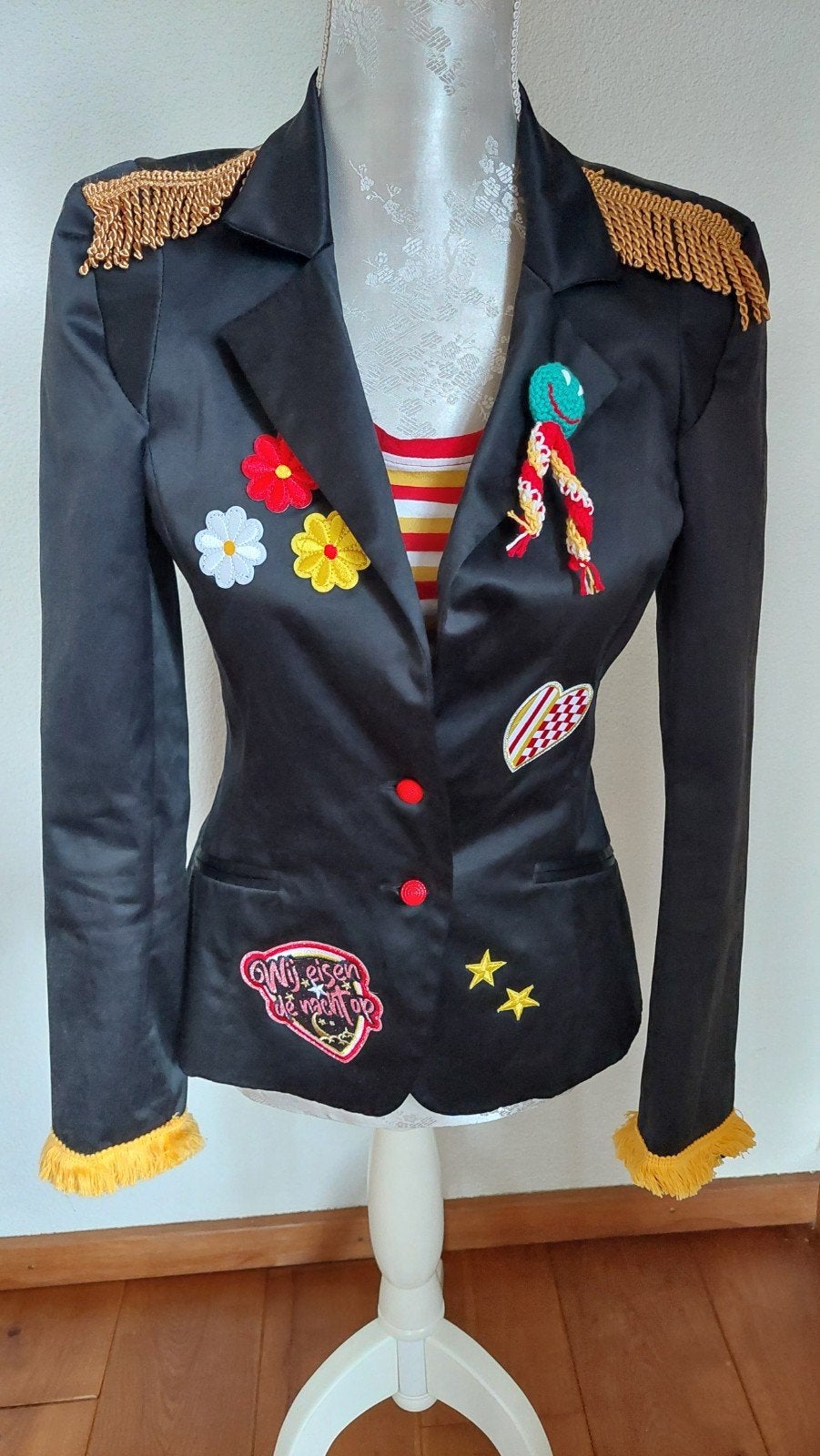 Oeteldonk zwart dames jasje maat XS/S, Carnaval, Ophalen of Verzenden, Zo goed als nieuw, Kleding